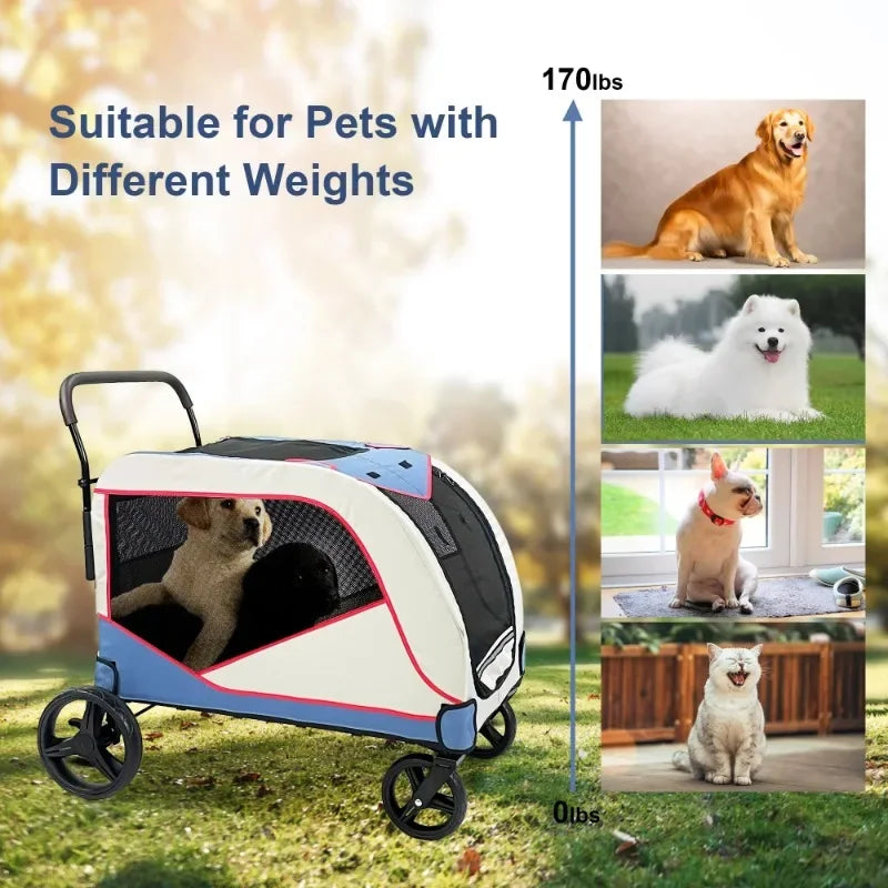 Pet Stroller for Large or 2 Dogs Cats Jogger Wagon with 4 Wheels