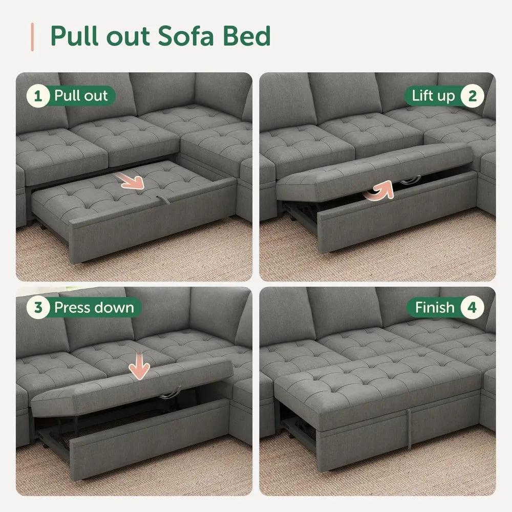 Modular Sectional Sleeper Sofa with Pull Out Couch Bed, L Shaped Couch with Storage Seat, Sectional Couches for Living Room,