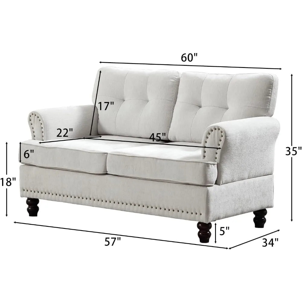 2 Seat Loveseat Sofa with Rivet Design and Wooden Feet Mid Century Love Seat Sofa for Living Room