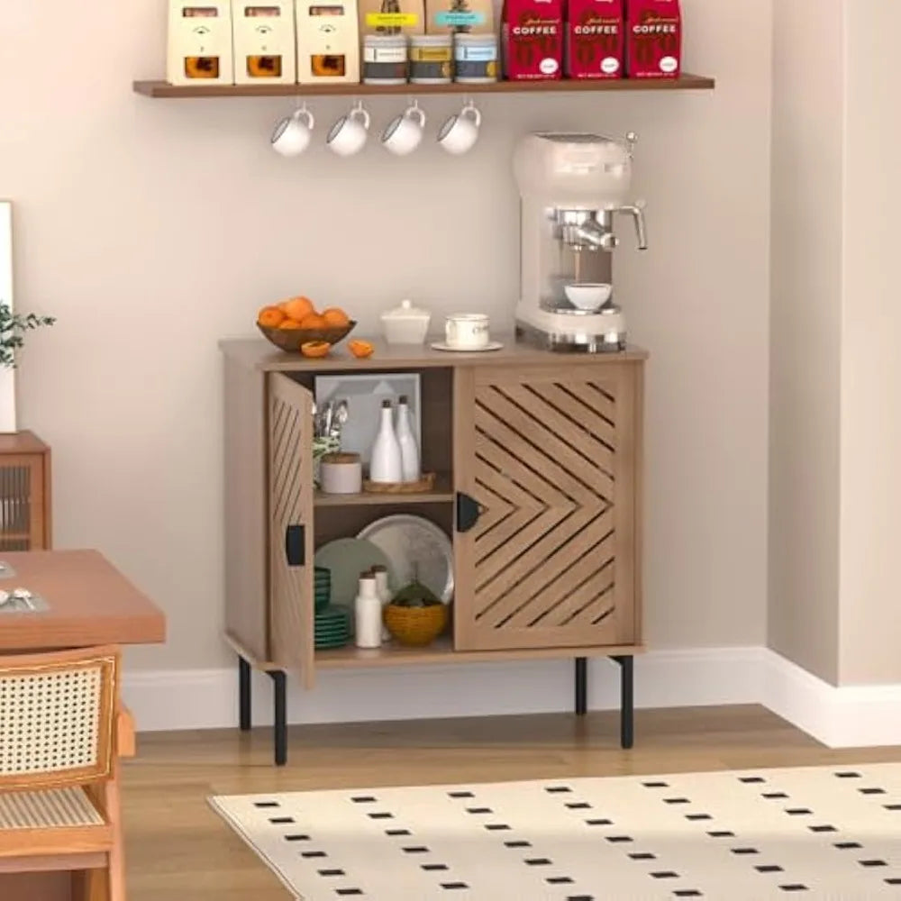 Accent Cabinet with 2 Hollow Doors Modern Buffet Cabinet with Adjustable Shelves and Metal Handle Decorative Credenza for Living Room
