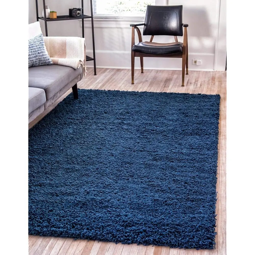 Solid Shag Collection Area Rug 10 Feet by 13 Feet Rectangle Sapphire Blue Navy Blue