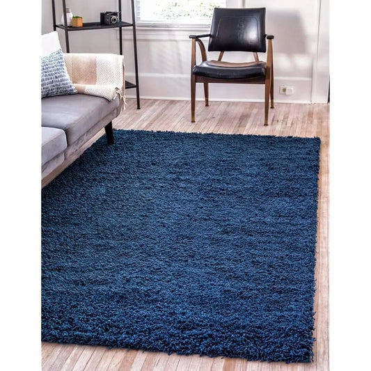 Solid Shag Collection Area Rug 10 Feet by 13 Feet Rectangle Sapphire Blue Navy Blue