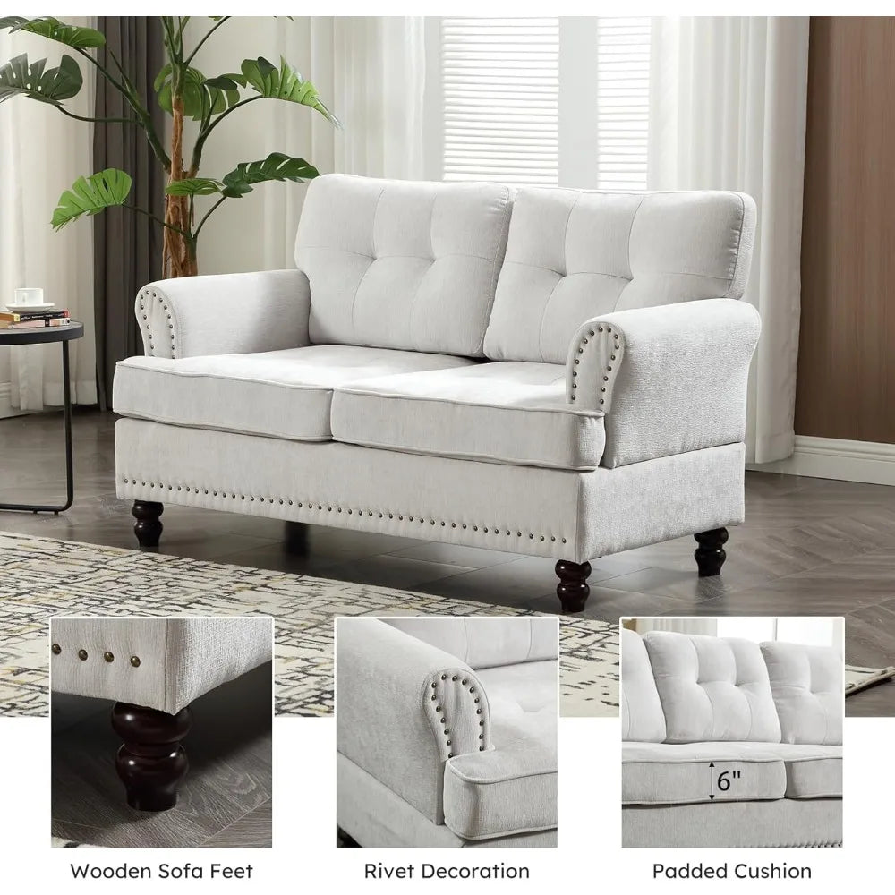 2 Seat Loveseat Sofa with Rivet Design and Wooden Feet Mid Century Love Seat Sofa for Living Room