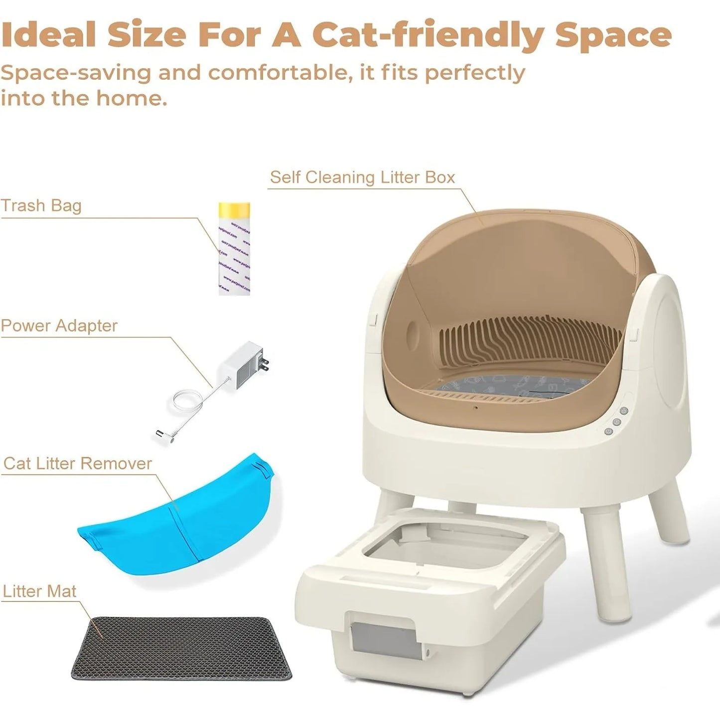 Autoscooper 11, Self-Cleaning Automatic Cat Litter Box, with Open-Top Design,Coffee Brown(Manufacture by PETPIVOT INC)