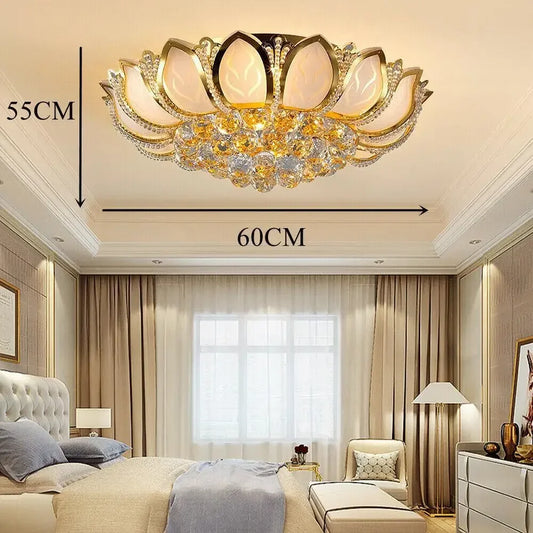 Modern Flush Mount Crystal Ceiling Light Lotus Chandelier for Bedroom and Living Room Lighting