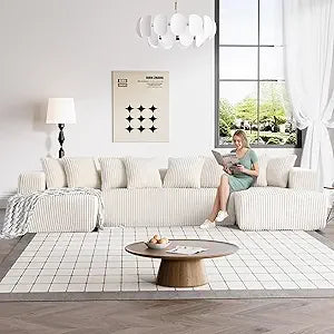 131 Inch Modular Sectional Couch Luxury Black Sectional Couches for Living Room Comfy Corduroy Sofa with Chaise Lounge