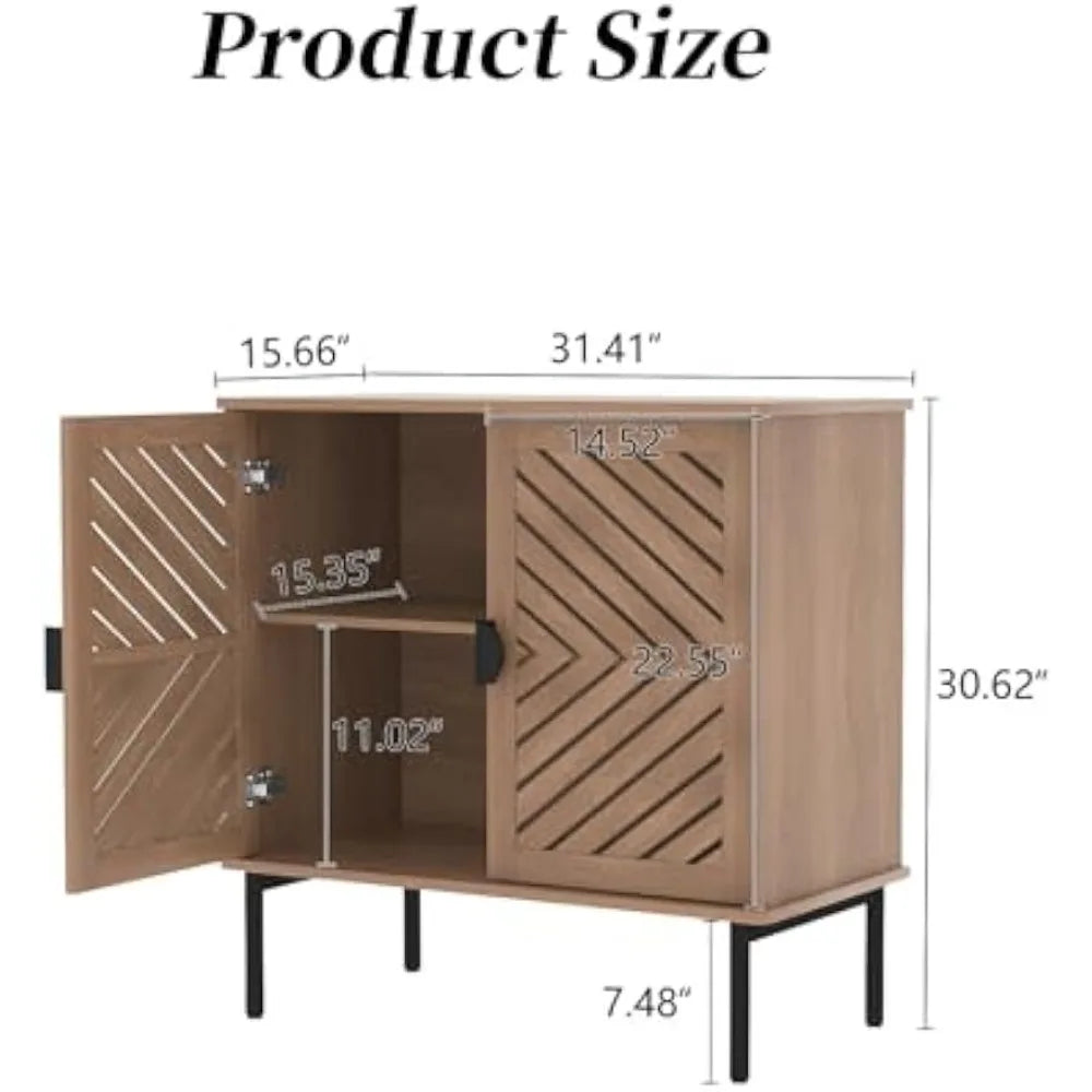 Accent Cabinet with 2 Hollow Doors Modern Buffet Cabinet with Adjustable Shelves and Metal Handle Decorative Credenza for Living Room