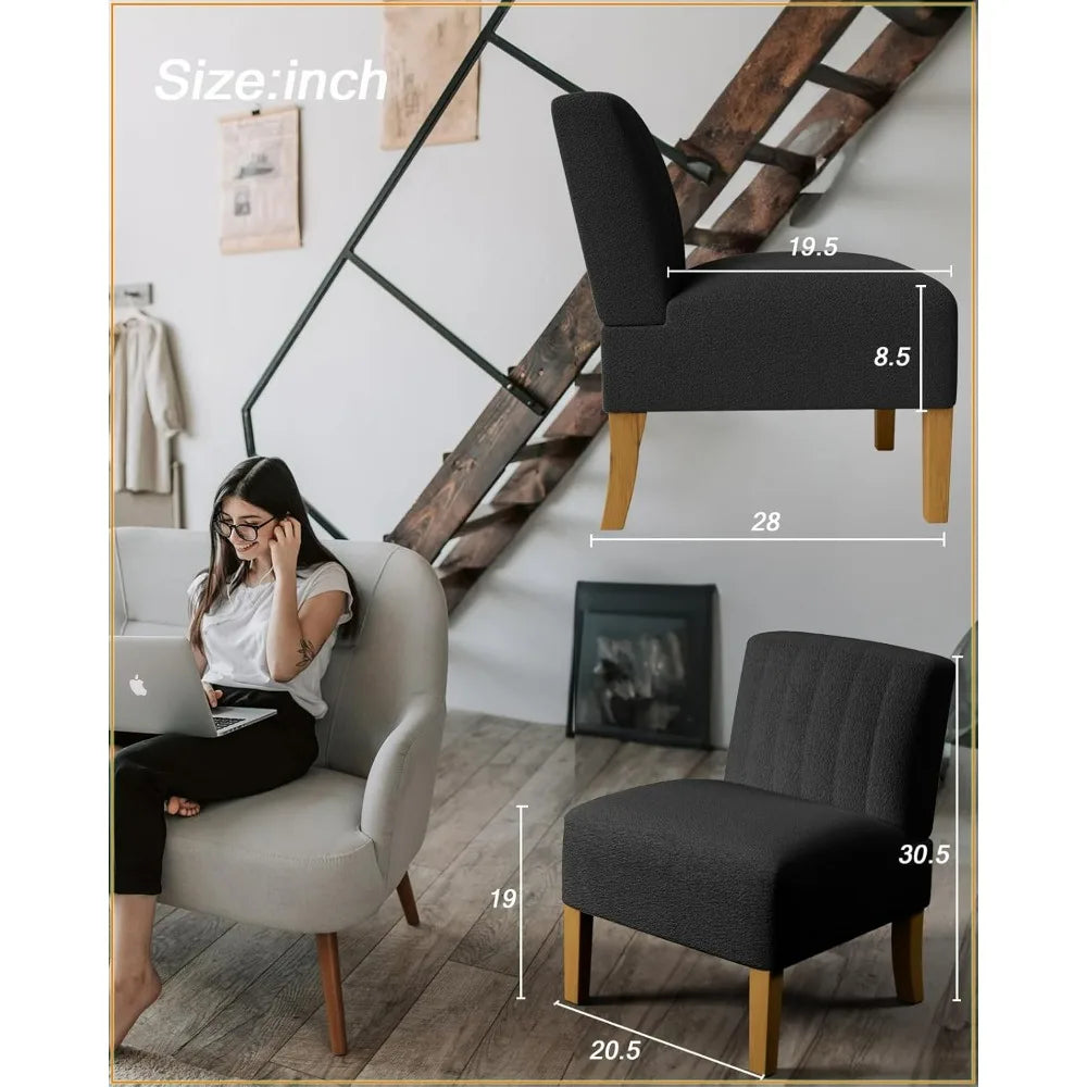 Accent Chairs Set of 2 - Modern Slipper Chairs for Living Room, Solid Wood Legs, Comfy Upholstered Fabric in Black