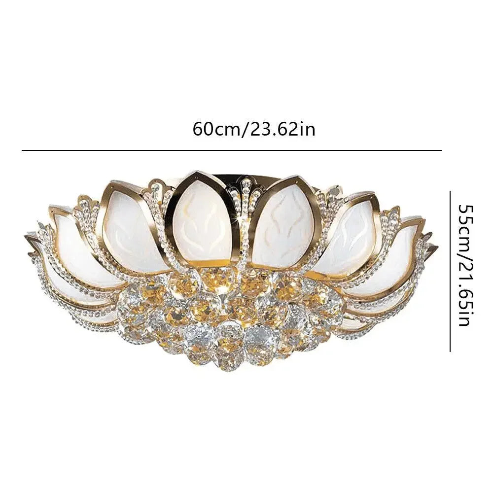 Modern Flush Mount Crystal Ceiling Light Lotus Chandelier for Bedroom and Living Room Lighting