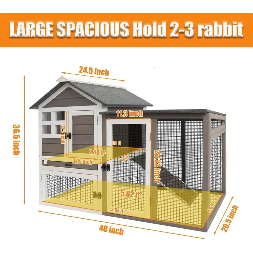 Rabbit Hutch Indoor Outdoor Rabbits Cages Large Fir Wood Bunny Hutch with Pull Out Tray Weather Resistant