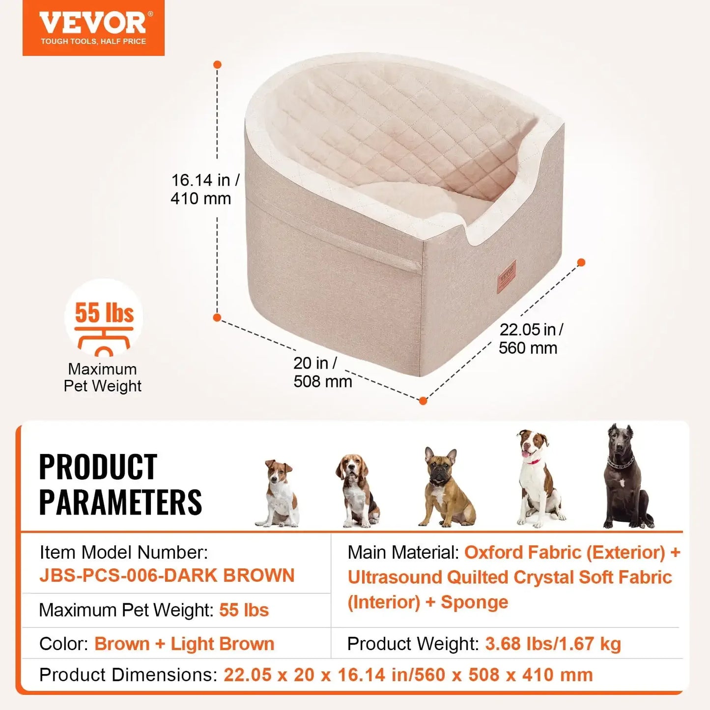 Dog Booster Car Seat Pet Car Seat for Small Medium Dog up to 55 Pounds Brown