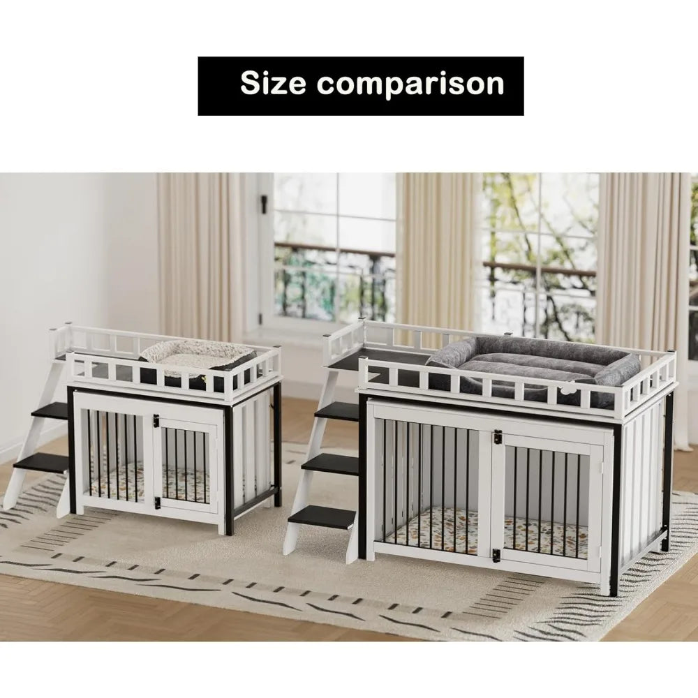 Loft Style Dog Crate Furniture with Double Doors Heavy Duty Dog Kennel Indoor for Medium and Large Dogs Wooden Pet House