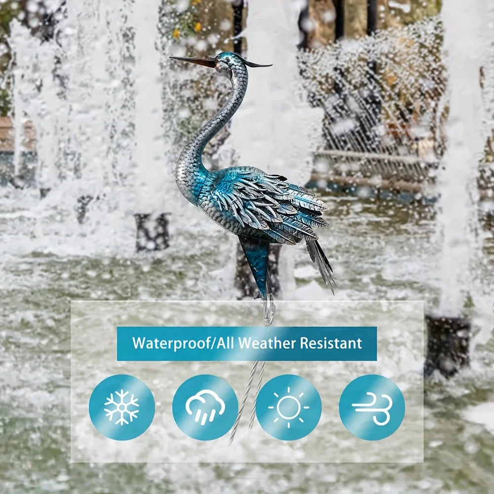 Elegant Blue Heron Metal Garden Statue 40 Inch Sturdy Outdoor Crane Sculpture for Patio and Lawn Decor