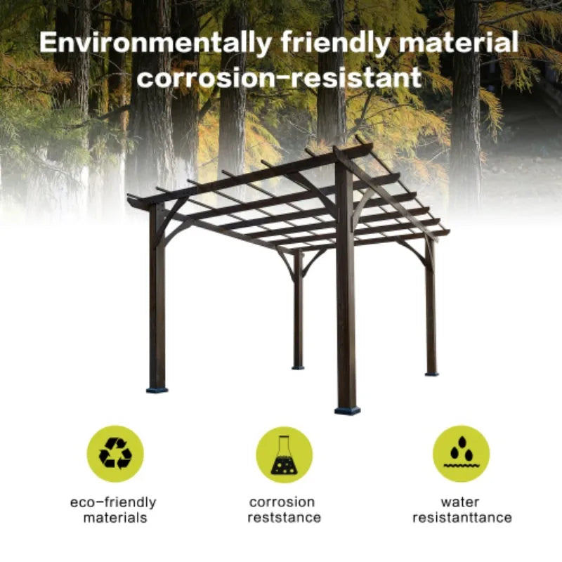 12 Foot X 10 Foot Outdoor Pergola Wood Grape Gazebo For Climbing Plant Support Garden Patio Backyard Deck Brown