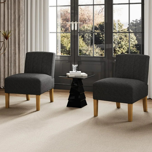Accent Chairs Set of 2 - Modern Slipper Chairs for Living Room, Solid Wood Legs, Comfy Upholstered Fabric in Black