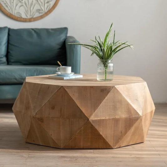 38 Inch Modern Farmhouse Drum Coffee Table American Retro Style for Office Dining Room and Living Room