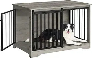 39.3 Inch Heavy Duty Dog Crate Furniture with Barn Door Wood Indoor Dog Crate Kennel for Small Medium Large Dogs End Side Table