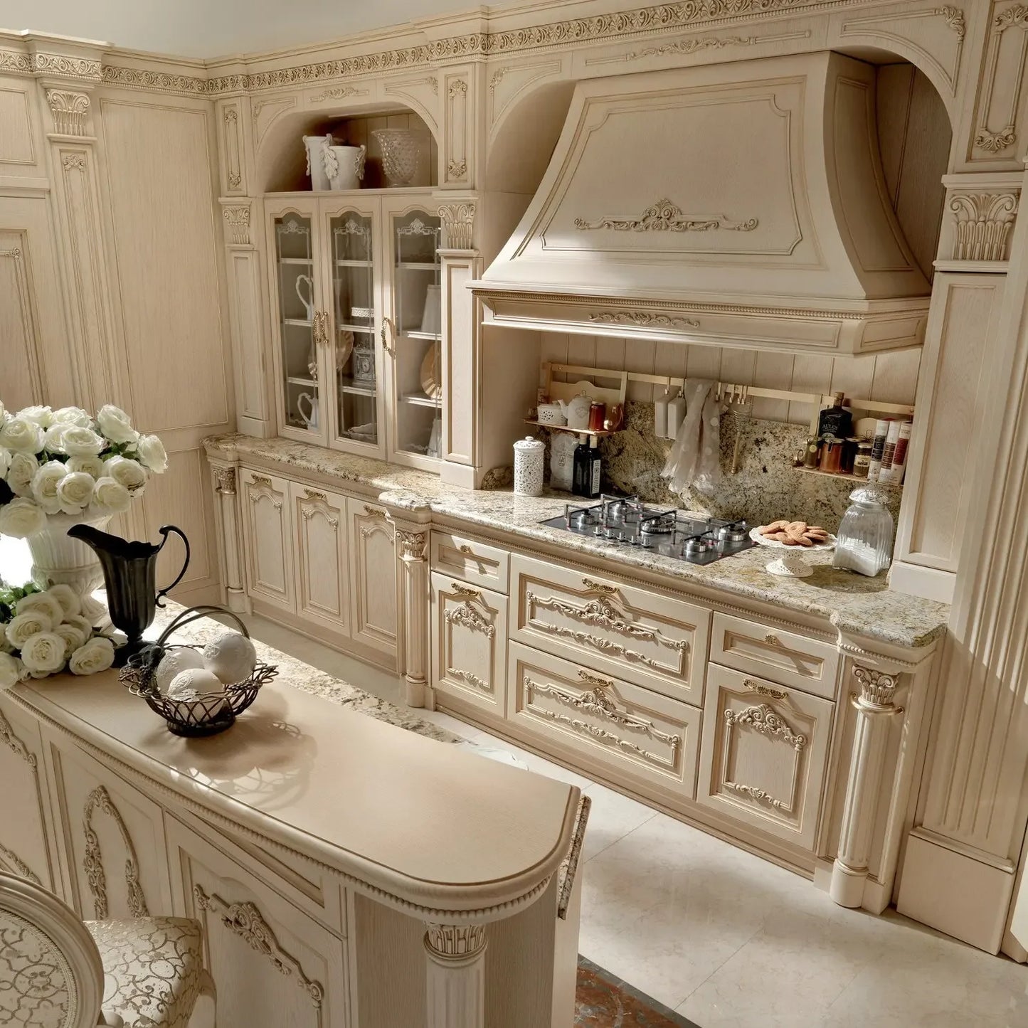 Solid Wood Kitchen Furniture Modular Cabinets with Plywood Carcase and Various Accessories