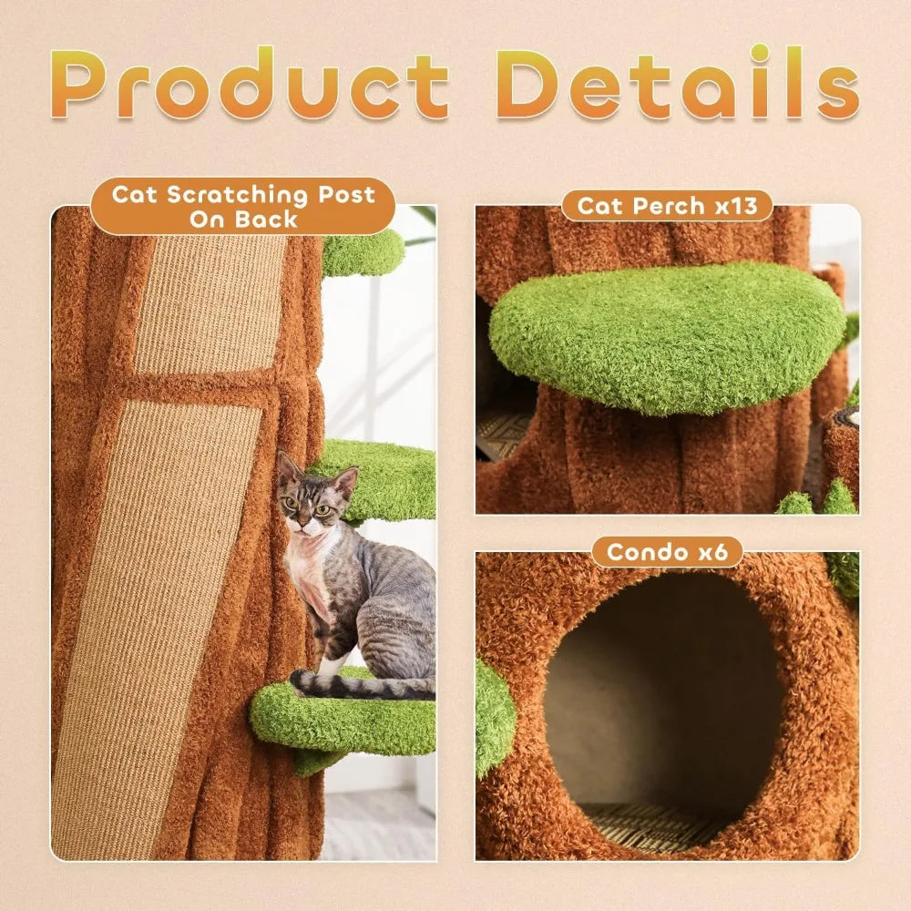 90.5 Inch Luxury Cat Tree with Scratching Pad Solid Wood Cat Tower for Indoor Cats Large Climber Tower Tall Kitty Furniture Mul