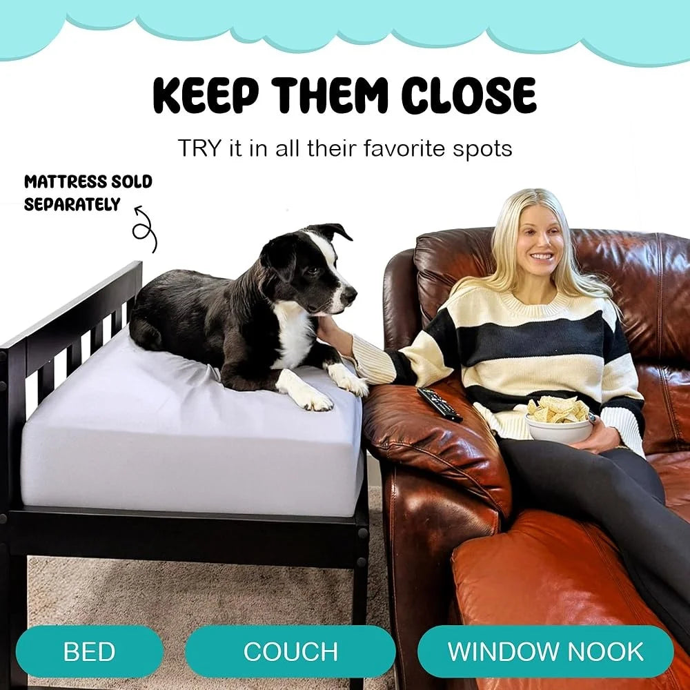 Wooden Raised Dog Bed Frame Pet Cosleeper Bedside Bunk Bassinet Freestanding Solid Wood Comfortable Dogs Cats All Breeds