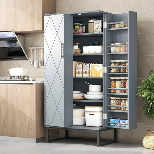 51 Inch Freestanding Kitchen Pantry Storage Cabinet with Adjustable Shelves and Buffet Cupboards