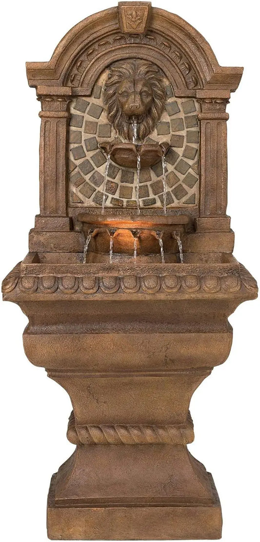 51 Inch High LED Light Floor Fountain with Royal Lion Head for Garden Courtyard and Backyard Outdoor Decor