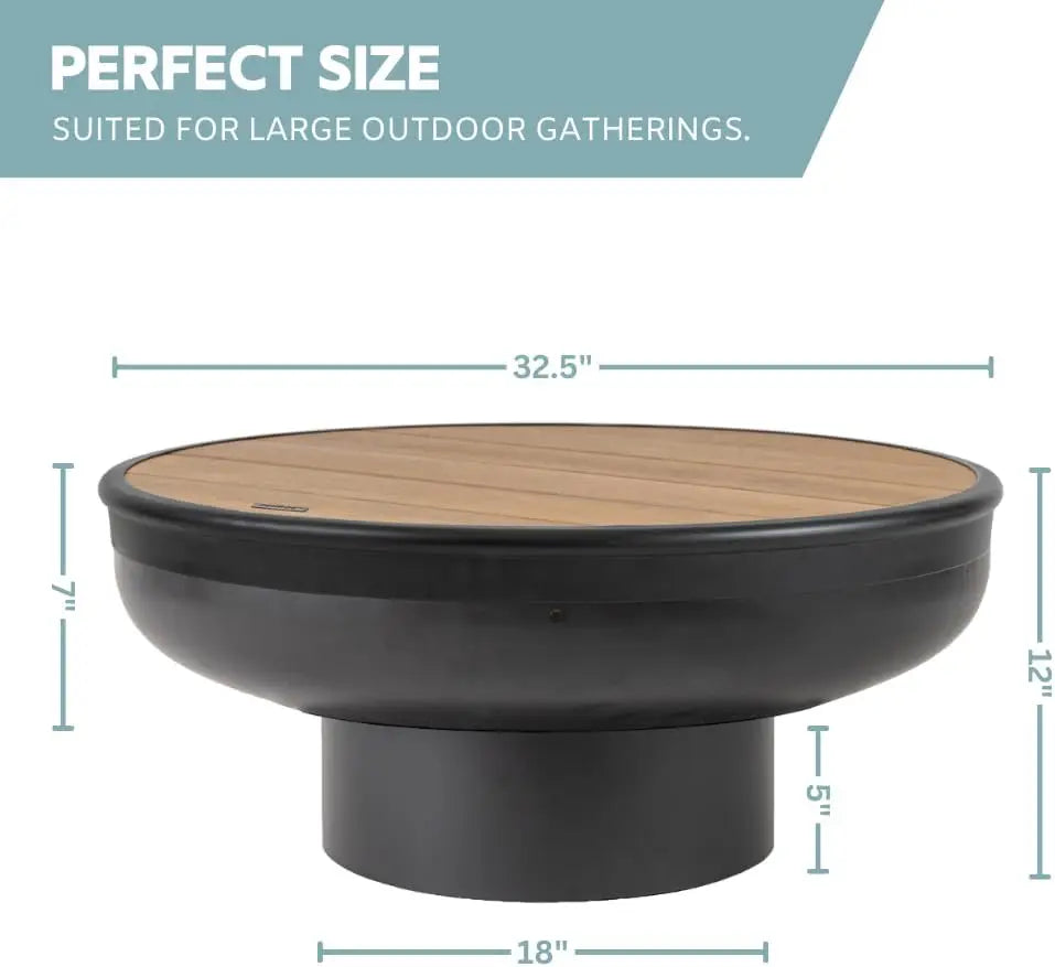 32 Inch Cast Iron Round Fire Pit Table with Fire Pit Grill Heavy Duty Fire Bowl Deep Outdoor Firepit Wood Burning BBQ Pit for Patio and Backyard