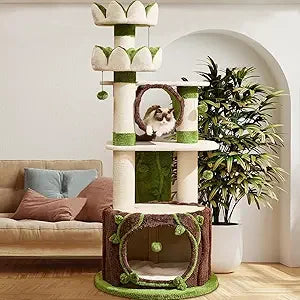 90.5 Inch Luxury Cat Tree with Scratching Pad Solid Wood Cat Tower for Indoor Cats Large Climber Tower Tall Kitty Furniture Mul
