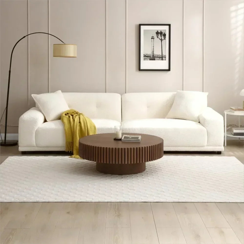 Round Coffee Table 39.37 Inch Wood Living Room Circle Farmhouse Modern Center Table Mid Century