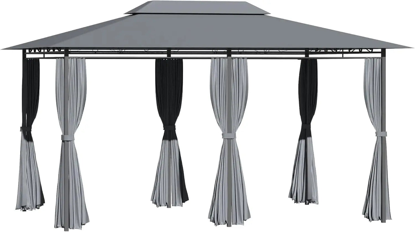 Patio Gazebo Outdoor Canopy Shelter with Curtains Vented Roof Steel Frame for Garden Lawn Backyard