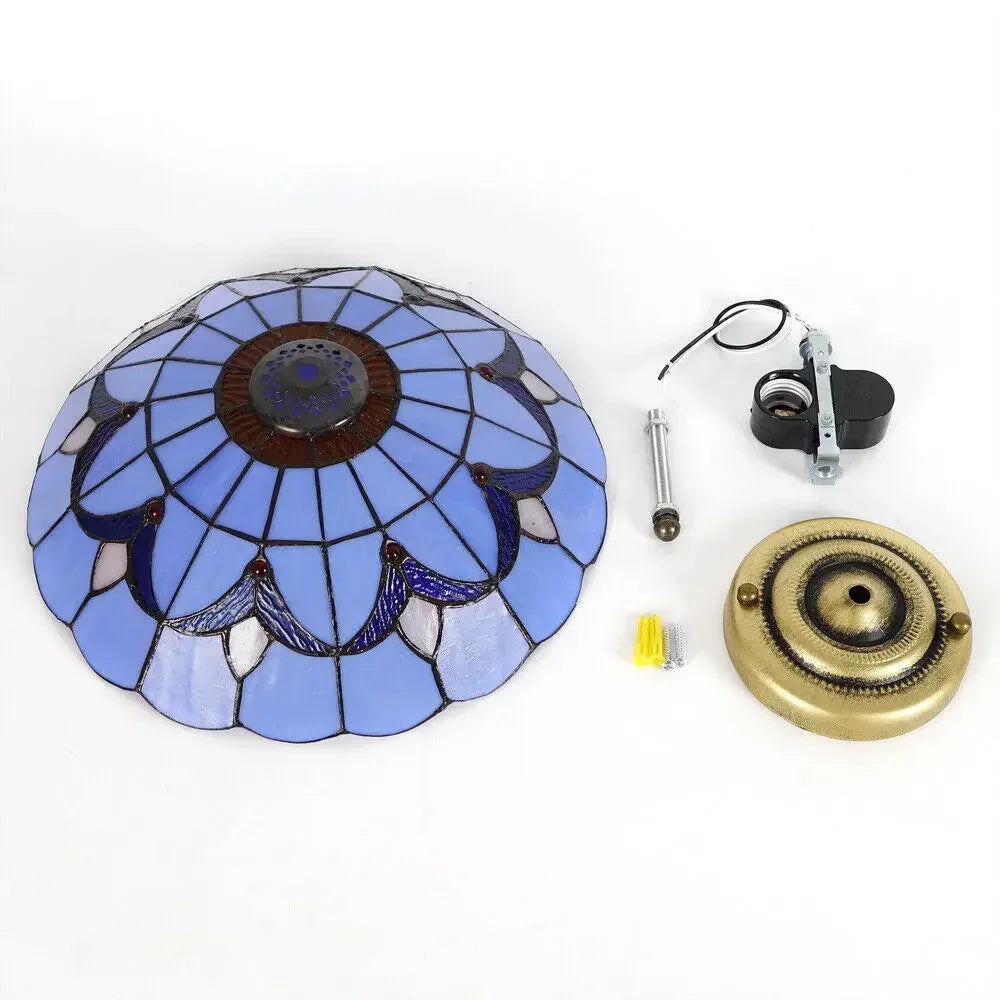 12" Tiffany Style Stained Glass Flush Mount Light, Elegant Vintage Ceiling Lamp for Living Room and Dining Room