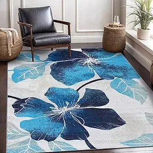 Solana Modern Floral Area Rug 6 Feet 7 Inches by 9 Feet Non Skid Rubber Backing Black Gray Flowers Indoor Rug