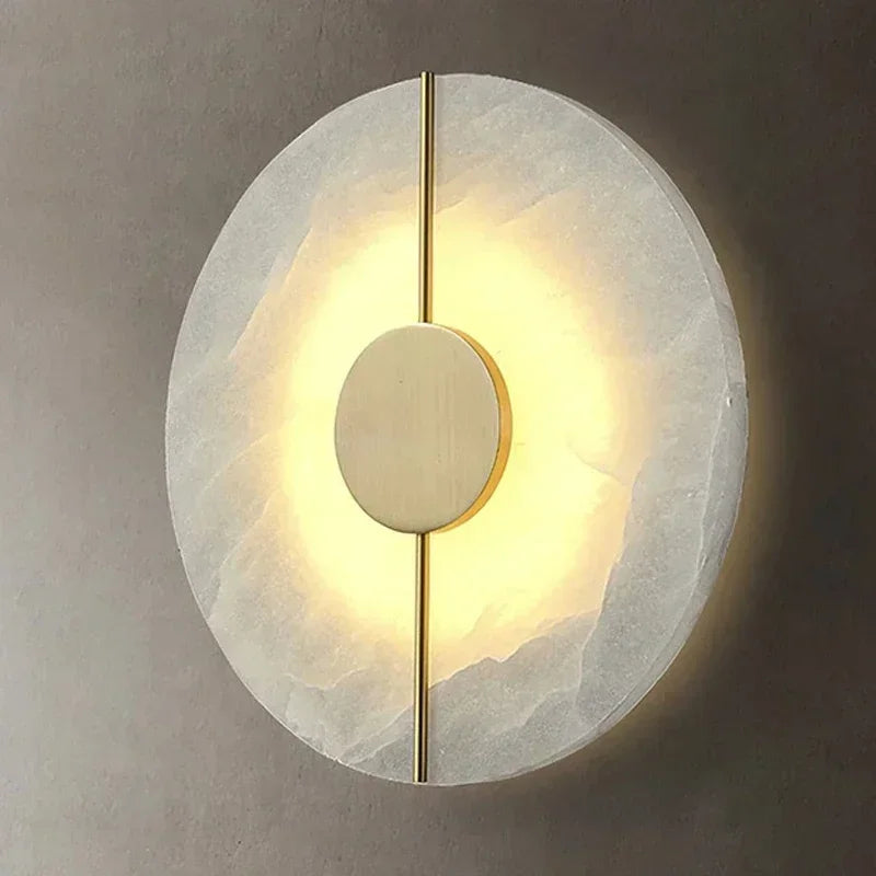 Modern Creative Marble Wall Lamp Alabaster Moon Gold Copper Indoor Decoration LED Sconce Round Design for Living Room Bedroom Foyer Study