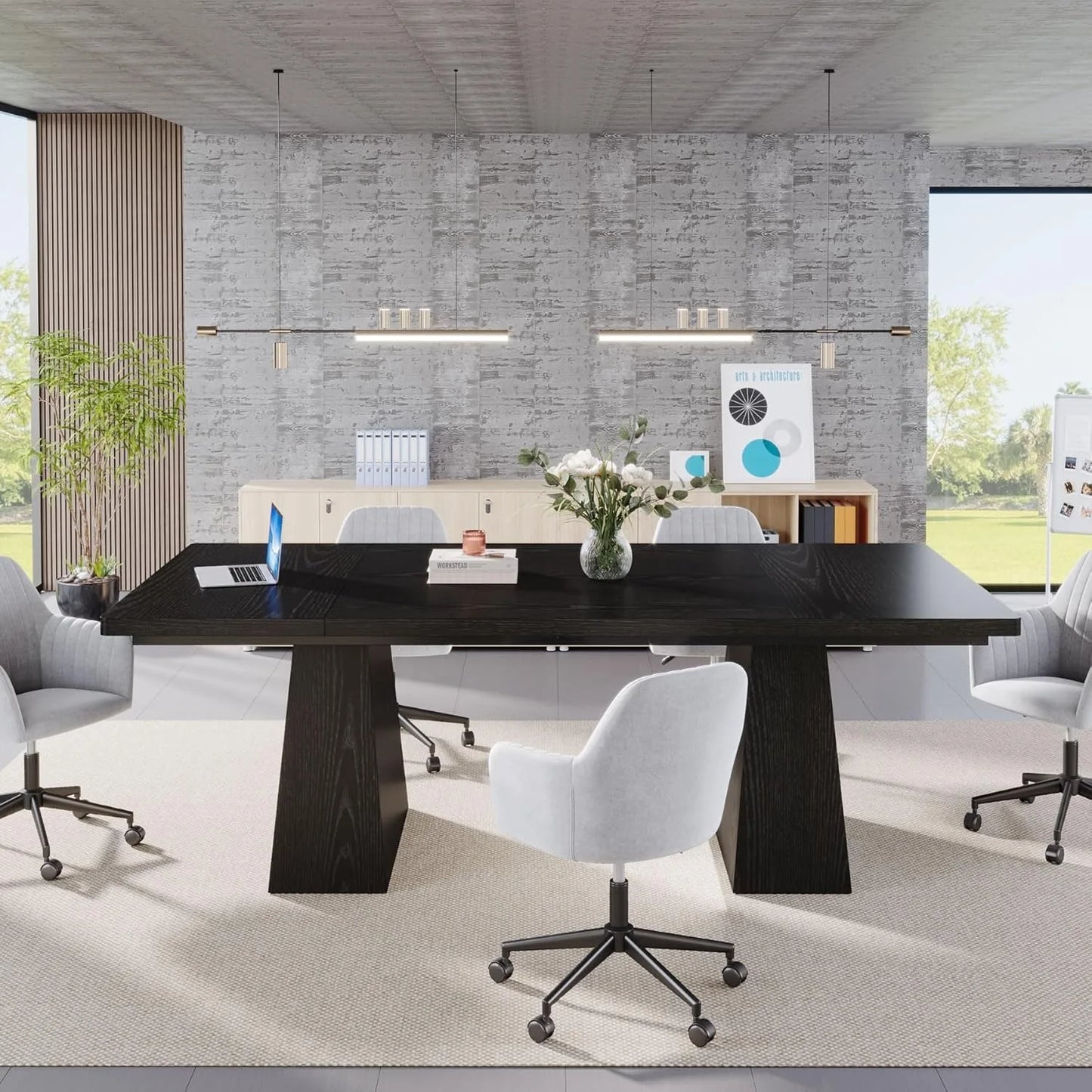 Little Tree Black Dining Table for 4 to 6 Modern Kitchen Table with Tapered Wood Legs for Dining Room and Living Room