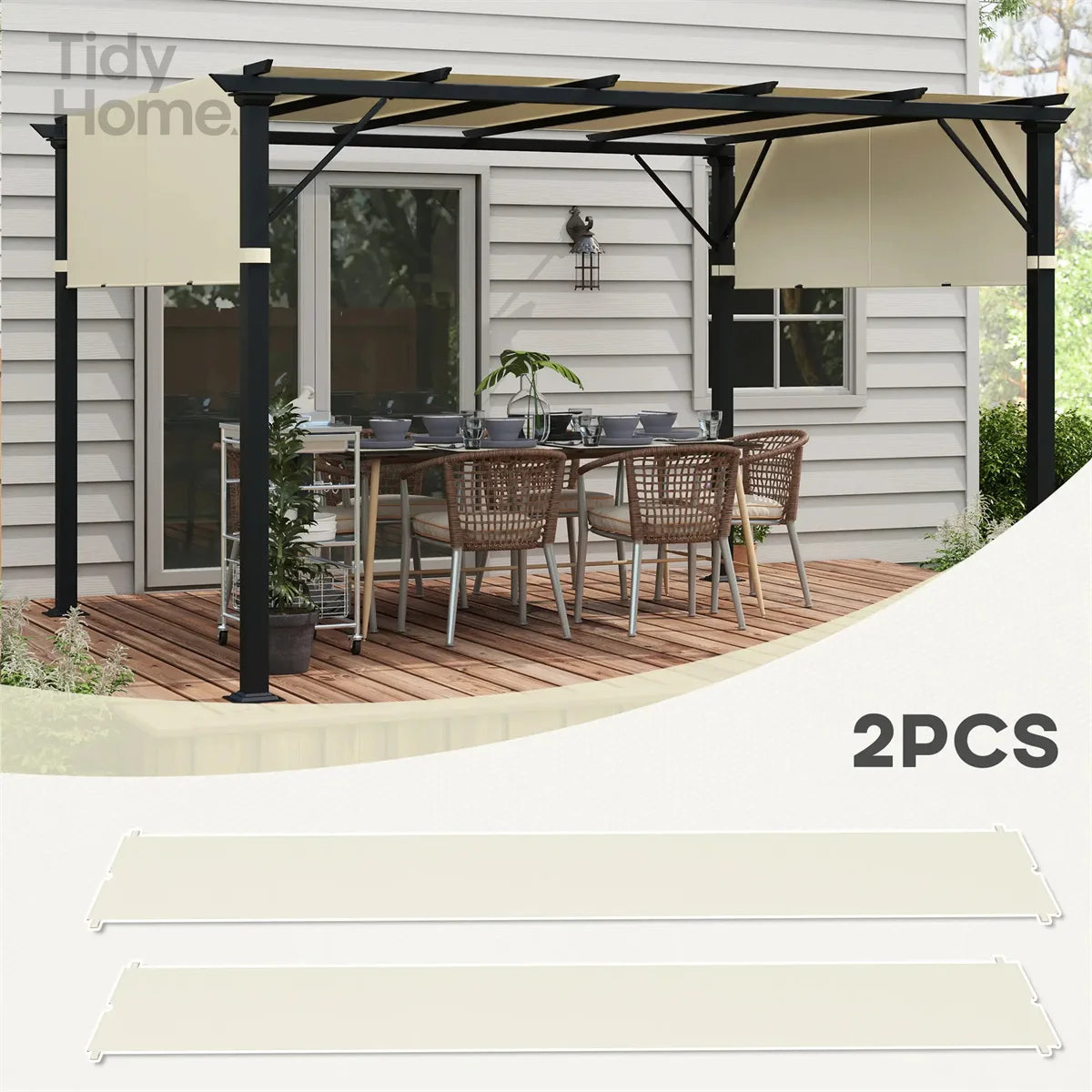 10 X 10 Feet Outdoor Pergola Steel Gazebo with Retractable Canopy Shade Cream