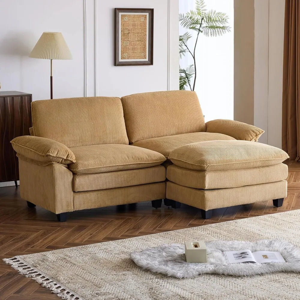 Modular Deep Seat Sectional Sofa with Ottoman Corduroy Sleeper Sofa Comfy Upholstered Furniture for Living Room