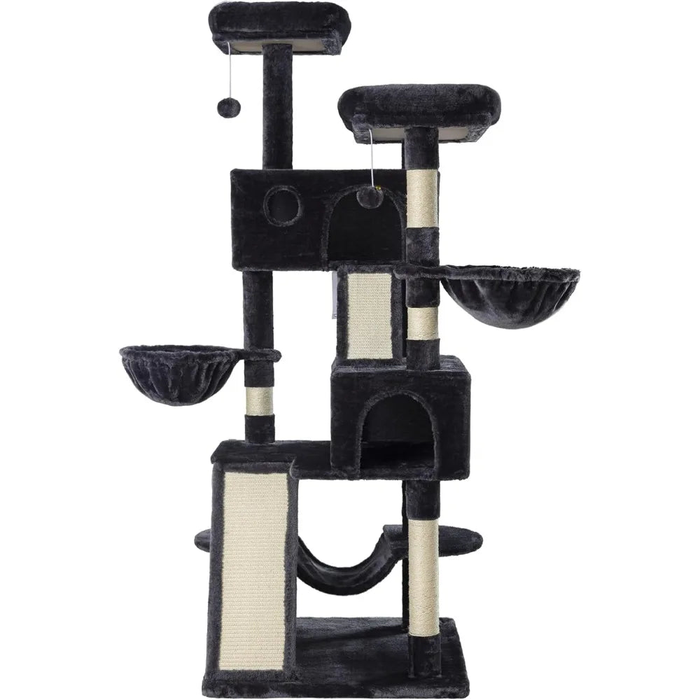 Multi Level Large Cat Tree Tower for Indoor Big Feline Cozy Plush Perches Condo Sisal Scratching Posts Hammock