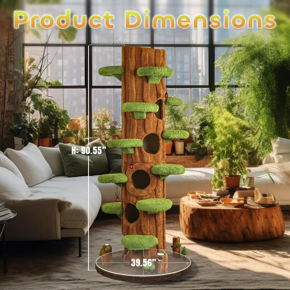 90.5 Inch Luxury Cat Tree with Scratching Pad Solid Wood Cat Tower for Indoor Cats Large Climber Tower Tall Kitty Furniture Mul
