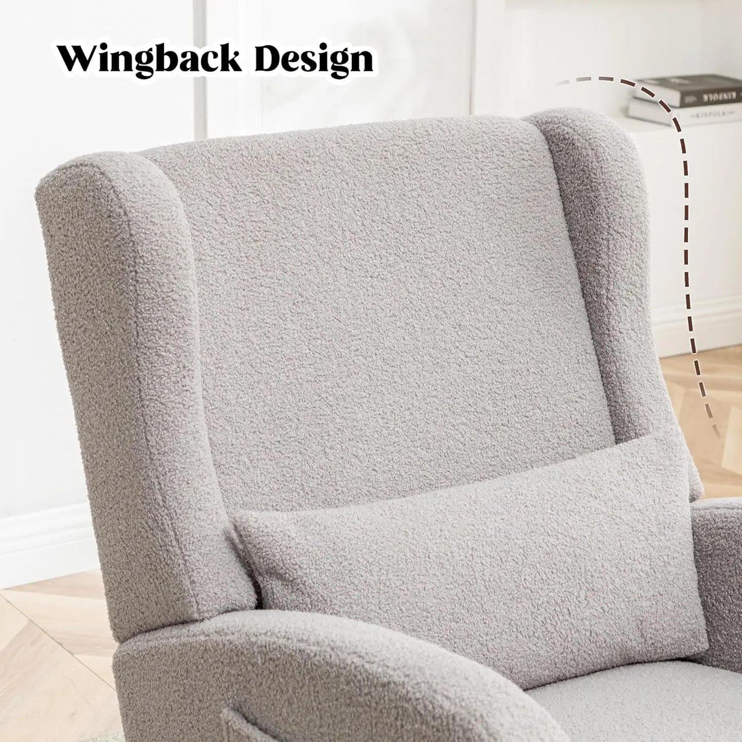 Rocking Chair Nursery with Foot Rest, Wingback Nursery Rocking Chairs, Teddy Nursing Glider Rocker Chair with Pillow and High