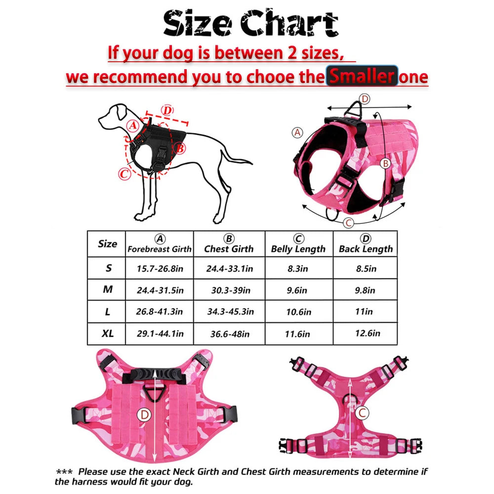 Military Pink Camouflage Dog Harness For Large Medium Dogs