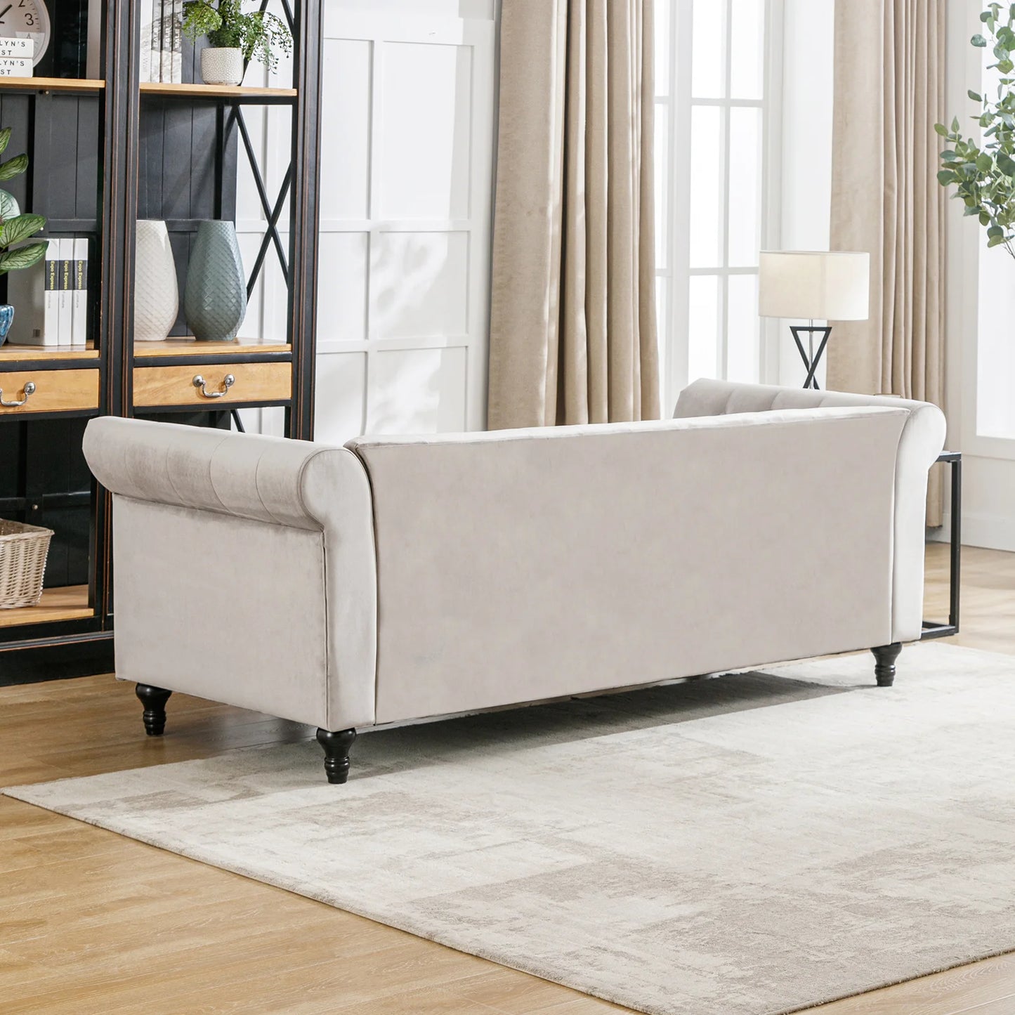 Horgaeo Button Upholstered Velvet Sofa Classic Chesterfield Tufted Camel Back Furniture Set
