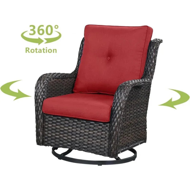 QWHumnuh 6 Pieces Outdoor Furniture Set PE Wicker Sofa with Swivel Rocking Chairs Ottomans and Coffee Table
