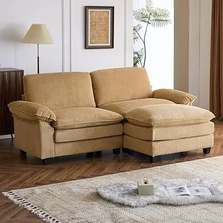Modular Deep Seat Sectional Sofa with Ottoman Corduroy Sleeper Sofa Comfy Upholstered Furniture for Living Room