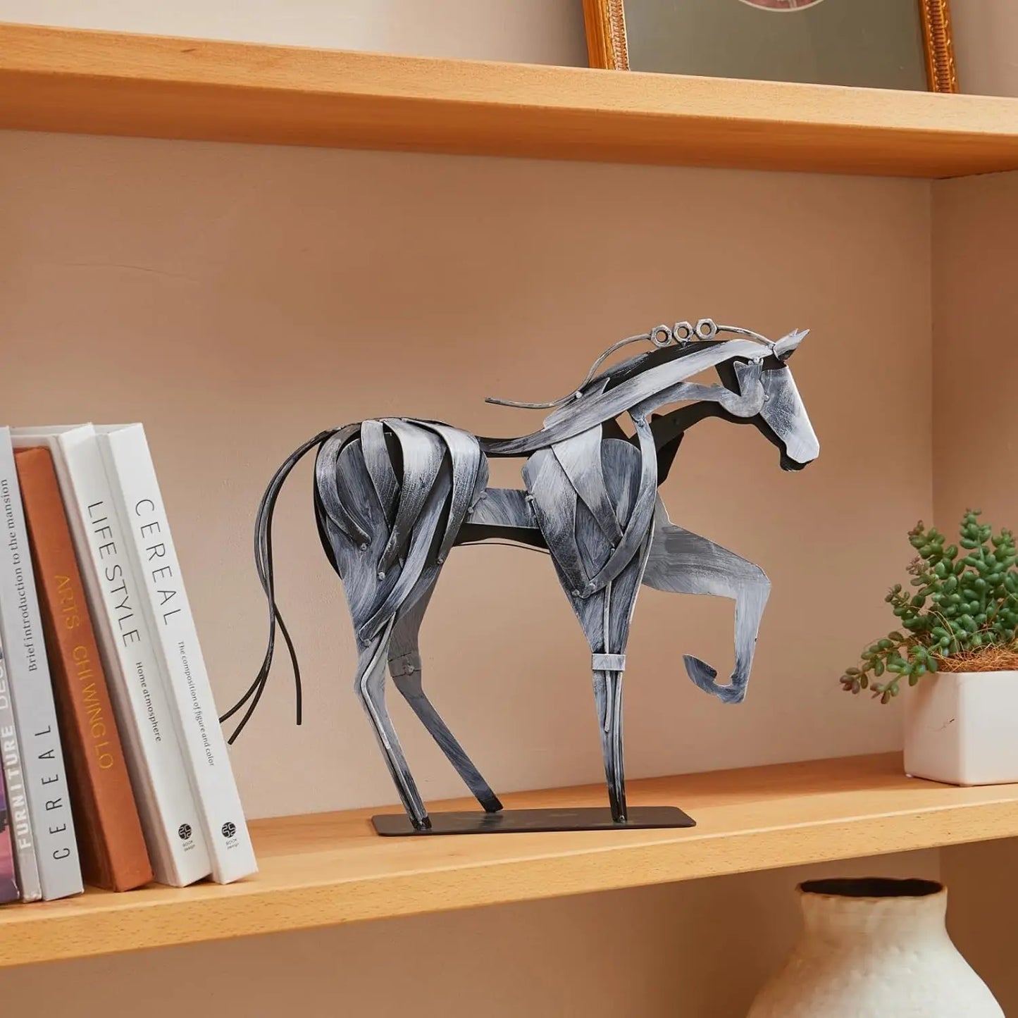 Horse Statue-Unique Rustic Decor for Office&Home -Hand-Painted Metal Sculpture - Perfect Handicraft Gift for Horse Lovers (Grey)