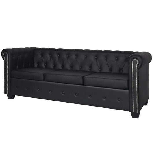 Luxury Black Chesterfield 3 Seater Sofa Faux Leather Living Room Couch
