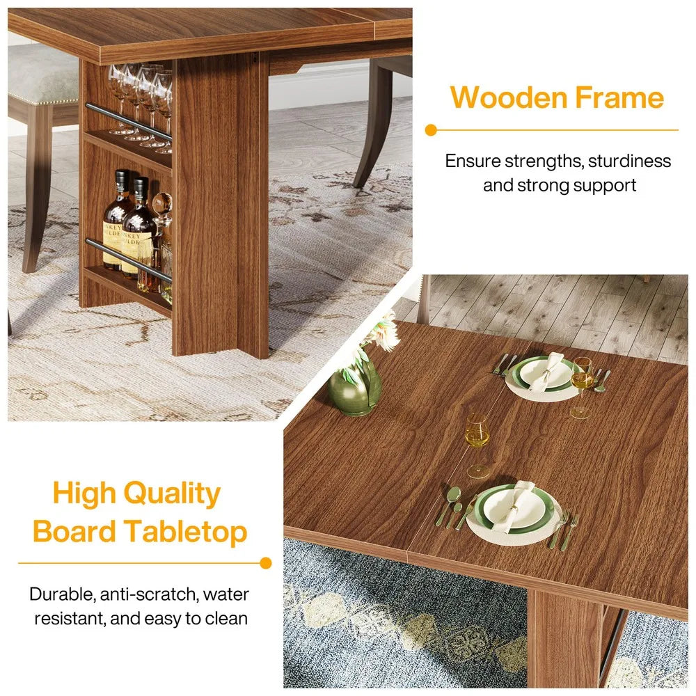 63 Inch Rectangular Dining Table with Storage Wood Dinner Kitchen Table for 4 to 6