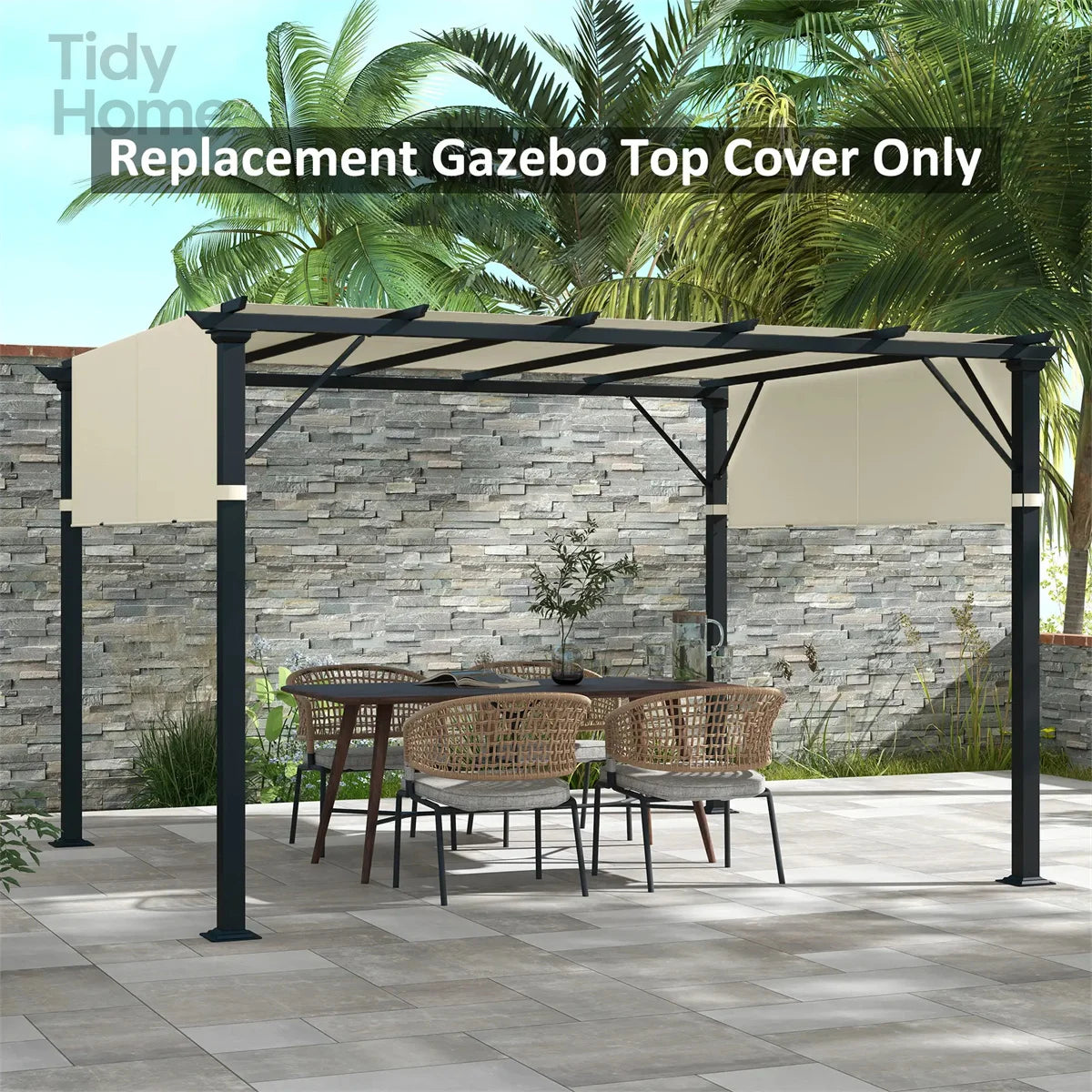 10 X 10 Feet Outdoor Pergola Steel Gazebo with Retractable Canopy Shade Cream