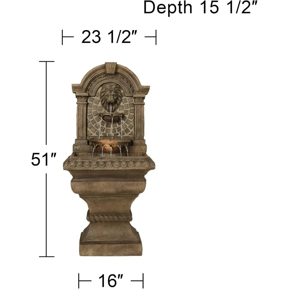51 Inch High LED Light Floor Fountain with Royal Lion Head for Garden Courtyard and Backyard Outdoor Decor