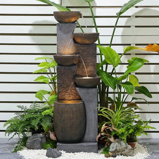 51.4 Inch H Outdoor Garden Water Fountain with 5 Tiers for Patio Backyard Deck Porch and Home Art Decor