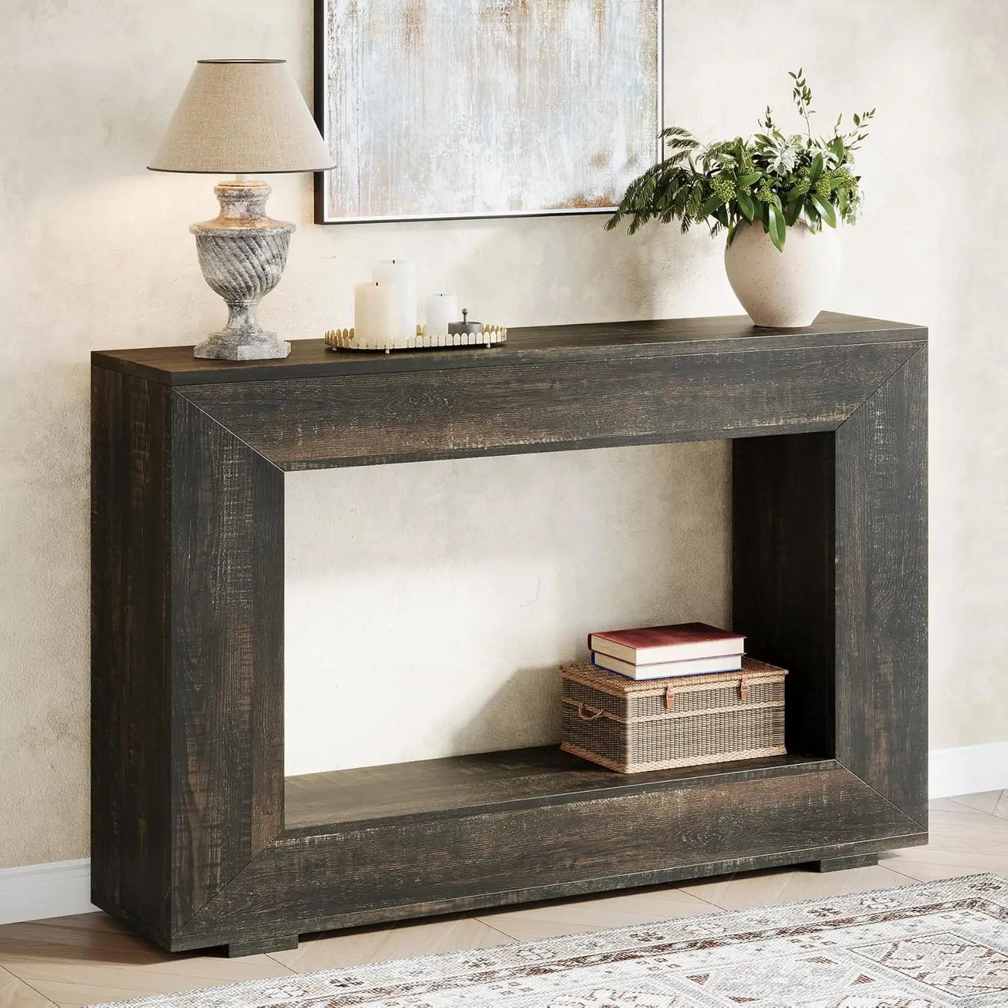 47-Inch Entryway Table with Storage, Rustic Sofa Table Behind Couch, Wooden Hallway Table for Entrance, Foyer, Living Room